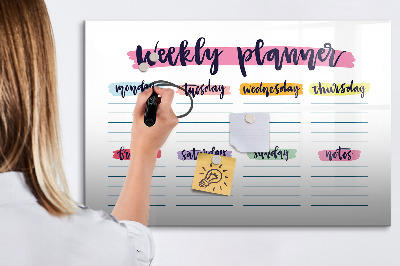 Decoratief glazen wandbord beschrijfbaar en magnetisch Weekplanner met ruimte voor foto's