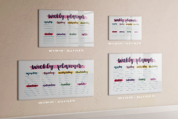 Decoratief glazen wandbord beschrijfbaar en magnetisch Weekplanner met ruimte voor foto's