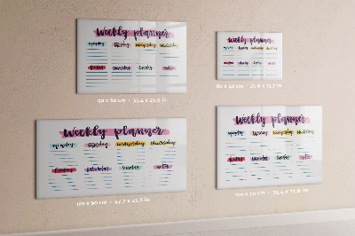 Decoratief glazen wandbord beschrijfbaar en magnetisch Weekplanner met ruimte voor foto's