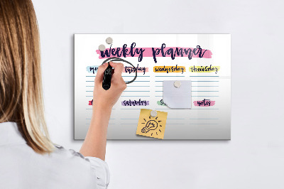 Decoratief glazen wandbord beschrijfbaar en magnetisch Weekplanner met ruimte voor foto's
