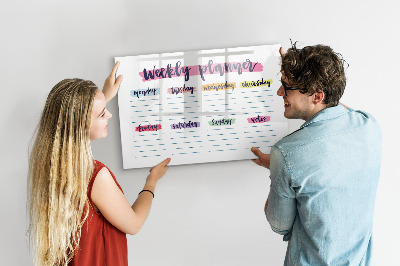 Decoratief glazen wandbord beschrijfbaar en magnetisch Weekplanner met ruimte voor foto's