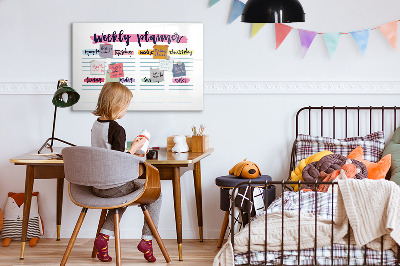 Decoratief glazen wandbord beschrijfbaar en magnetisch Weekplanner met ruimte voor foto's
