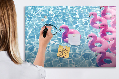 Memobord van glas met print inclusief neodymium magneten Heerlijke momenten aan het water met flamingo's.