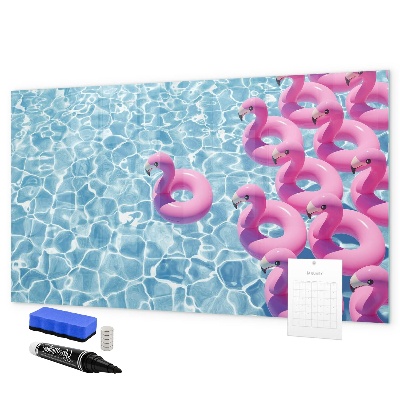 Memobord van glas met print inclusief neodymium magneten Heerlijke momenten aan het water met flamingo's.