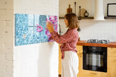Memobord van glas met print inclusief neodymium magneten Heerlijke momenten aan het water met flamingo's.