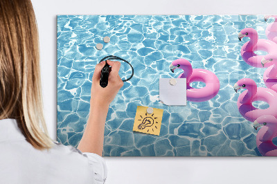 Memobord van glas met print inclusief neodymium magneten Heerlijke momenten aan het water met flamingo's.