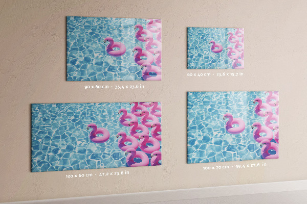 Memobord van glas met print inclusief neodymium magneten Heerlijke momenten aan het water met flamingo's.