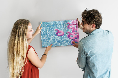Memobord van glas met print inclusief neodymium magneten Heerlijke momenten aan het water met flamingo's.