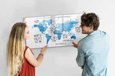 Decoratief glazen wandbord beschrijfbaar en magnetisch Wereldkaart voor fotopersonalisatie