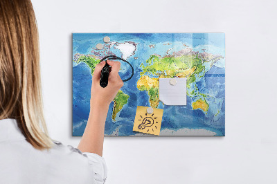 Memobord van glas met print inclusief neodymium magneten Wereldkaart met fotolocaties