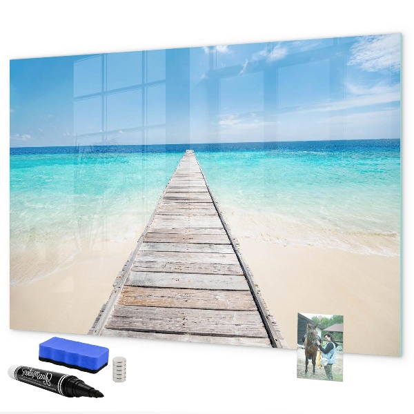 Decoratief glazen wandbord beschrijfbaar en magnetisch Een strand vol herinneringen en foto's