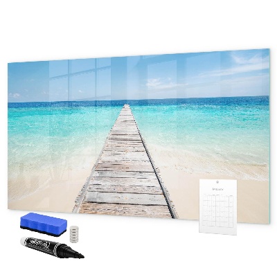 Decoratief glazen wandbord beschrijfbaar en magnetisch Een strand vol herinneringen en foto's