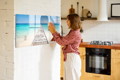 Decoratief glazen wandbord beschrijfbaar en magnetisch Een strand vol herinneringen en foto's