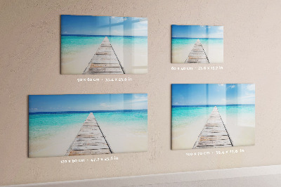 Decoratief glazen wandbord beschrijfbaar en magnetisch Een strand vol herinneringen en foto's