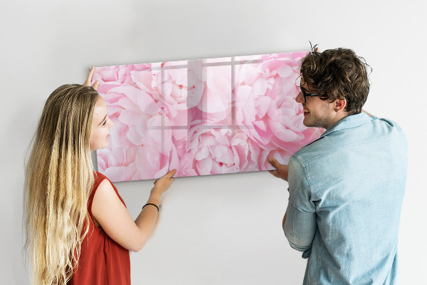 Memobord van glas met print inclusief neodymium magneten Bloemenmotief met ruimte voor foto's