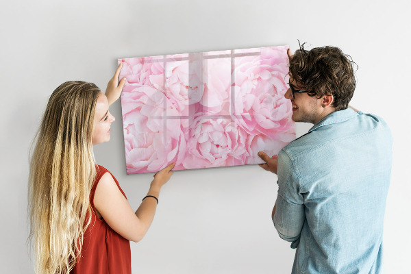 Memobord van glas met print inclusief neodymium magneten Bloemenmotief met ruimte voor foto's