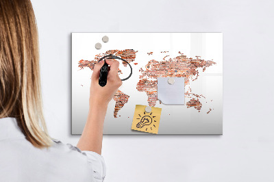 Decoratief glazen wandbord beschrijfbaar en magnetisch Wereldkaart met foto's en aantekeningen