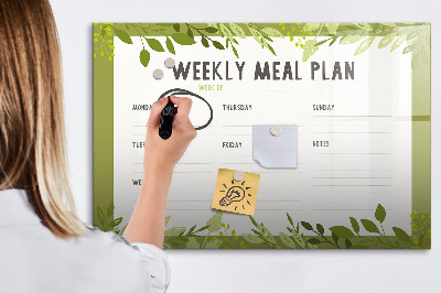 Memobord van glas met print inclusief neodymium magneten Maaltijdplan voor de week