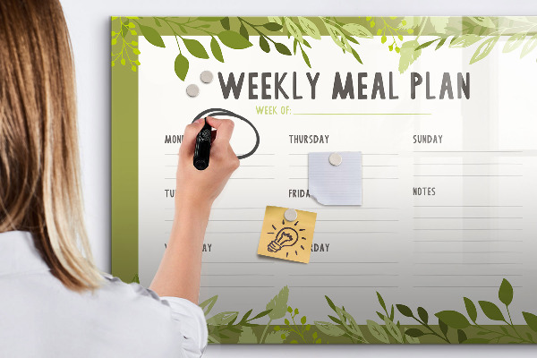 Memobord van glas met print inclusief neodymium magneten Maaltijdplan voor de week