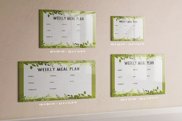 Memobord van glas met print inclusief neodymium magneten Maaltijdplan voor de week