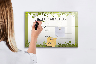 Memobord van glas met print inclusief neodymium magneten Maaltijdplan voor de week