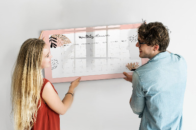 Decoratief glazen wandbord beschrijfbaar en magnetisch Maandplanner met ruimte voor foto's