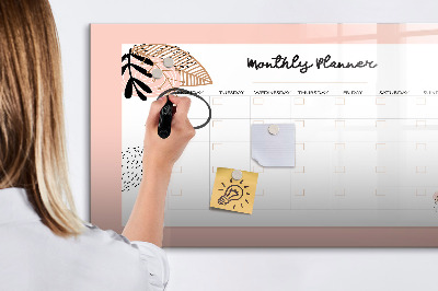 Decoratief glazen wandbord beschrijfbaar en magnetisch Maandplanner met ruimte voor foto's