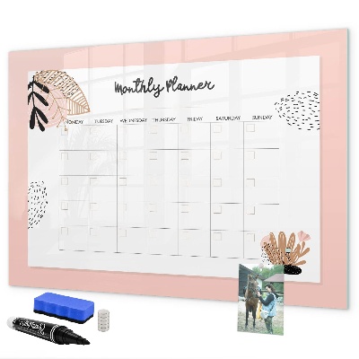 Decoratief glazen wandbord beschrijfbaar en magnetisch Maandplanner met ruimte voor foto's