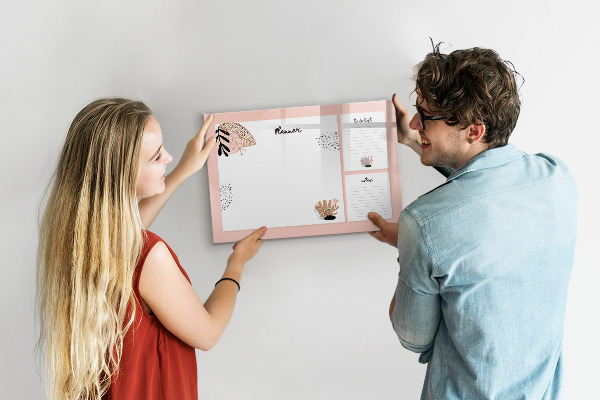 Memobord van glas met print inclusief neodymium magneten Agenda met ruimte voor foto's