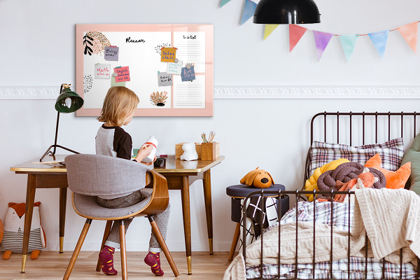 Memobord van glas met print inclusief neodymium magneten Agenda met ruimte voor foto's