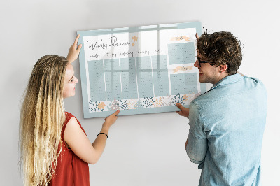 Decoratief glazen wandbord beschrijfbaar en magnetisch Weekplanner met ruimte voor foto's