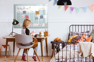 Decoratief glazen wandbord beschrijfbaar en magnetisch Weekplanner met ruimte voor foto's