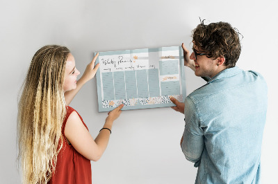 Decoratief glazen wandbord beschrijfbaar en magnetisch Weekplanner met ruimte voor foto's