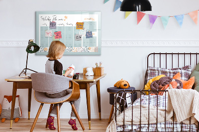 Decoratief glazen wandbord beschrijfbaar en magnetisch Weekplanner met ruimte voor foto's