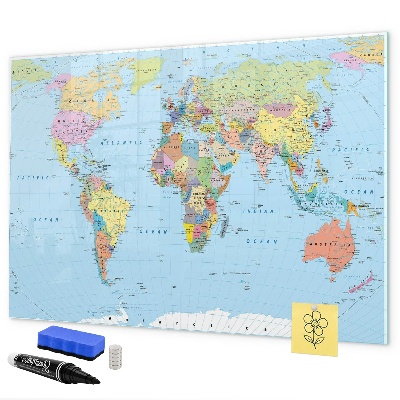 Memobord van glas met print inclusief neodymium magneten Wereldkaart met persoonlijke foto's