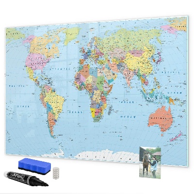 Memobord van glas met print inclusief neodymium magneten Wereldkaart met persoonlijke foto's