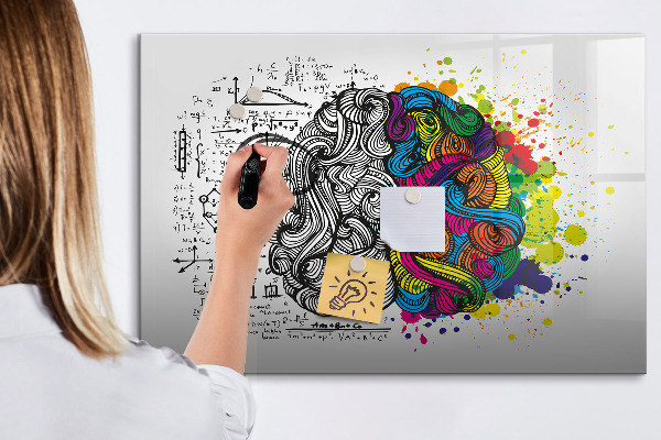 Decoratief glazen wandbord beschrijfbaar en magnetisch Een creatieve ruimte voor herinneringen en ideeën.