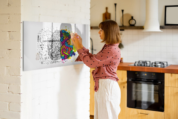 Decoratief glazen wandbord beschrijfbaar en magnetisch Een creatieve ruimte voor herinneringen en ideeën.