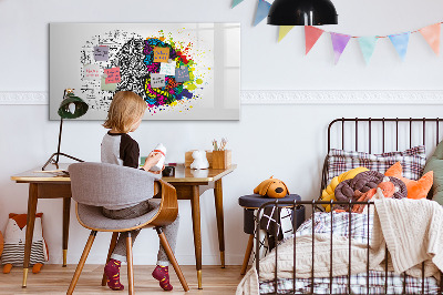 Decoratief glazen wandbord beschrijfbaar en magnetisch Een creatieve ruimte voor herinneringen en ideeën.