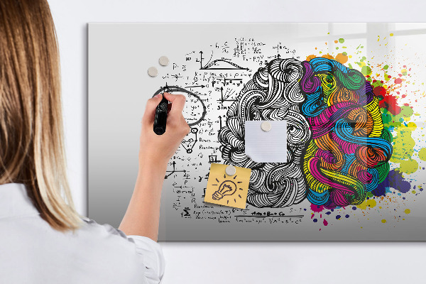 Decoratief glazen wandbord beschrijfbaar en magnetisch Een creatieve ruimte voor herinneringen en ideeën.