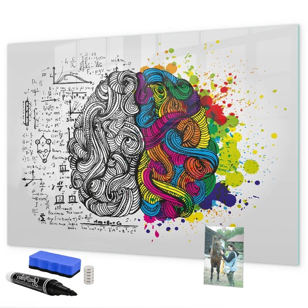 Decoratief glazen wandbord beschrijfbaar en magnetisch Een creatieve ruimte voor herinneringen en ideeën.