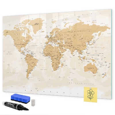 Memobord van glas met print inclusief neodymium magneten Reiskaart met plaatsen om te markeren