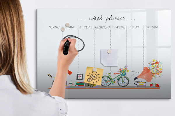 Memobord van glas met print inclusief neodymium magneten Weekplanner met foto's en notities