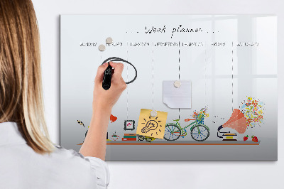 Memobord van glas met print inclusief neodymium magneten Weekplanner met foto's en notities