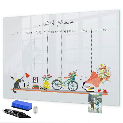 Memobord van glas met print inclusief neodymium magneten Weekplanner met foto's en notities
