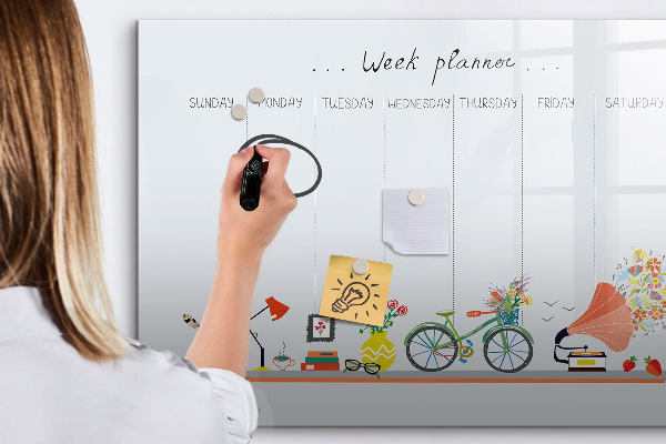 Memobord van glas met print inclusief neodymium magneten Weekplanner met foto's en notities