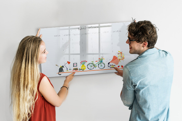 Memobord van glas met print inclusief neodymium magneten Weekplanner met foto's en notities