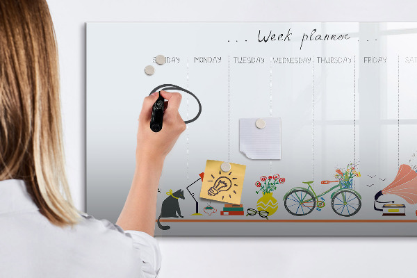 Memobord van glas met print inclusief neodymium magneten Weekplanner met foto's en notities