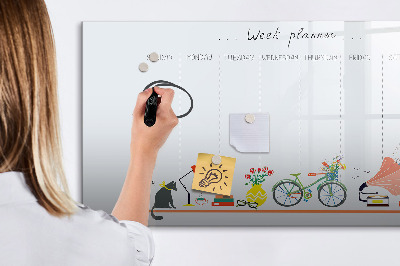 Memobord van glas met print inclusief neodymium magneten Weekplanner met foto's en notities