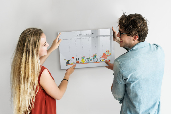 Memobord van glas met print inclusief neodymium magneten Weekplanner met foto's en notities